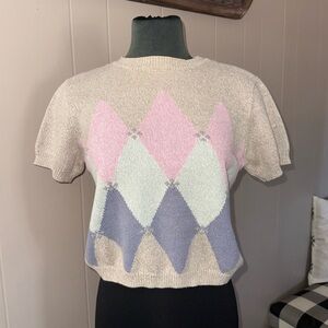 VTG Liz Claiborne Sport Argyle Short Sleeve Sweater